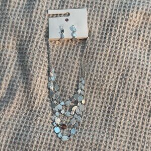 Silver Multi-Chain Disc Necklace and Earring Set
